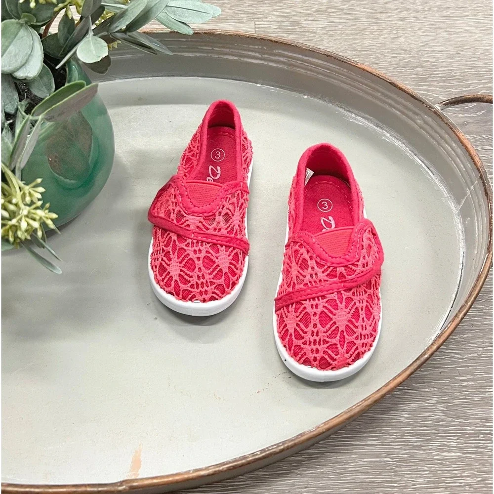 Girls Boutique Fuschia Lace Flats Toddler‎ Size 7 Easy Close NEW